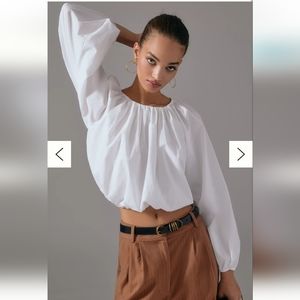 Maeve Anthropologie White Balloon Sleeve Blouse, S